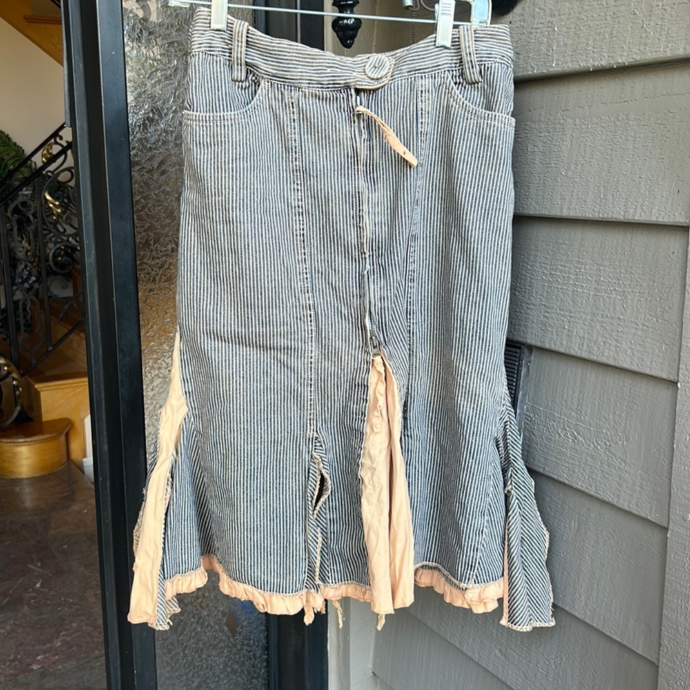 D.E.P.T size Small,very artistic,different,Funky jean skirt..